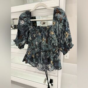 Ulla Johnson Blue and Black Floral Blouse
